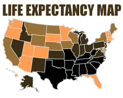 Map of Life Expectancy rates by State
